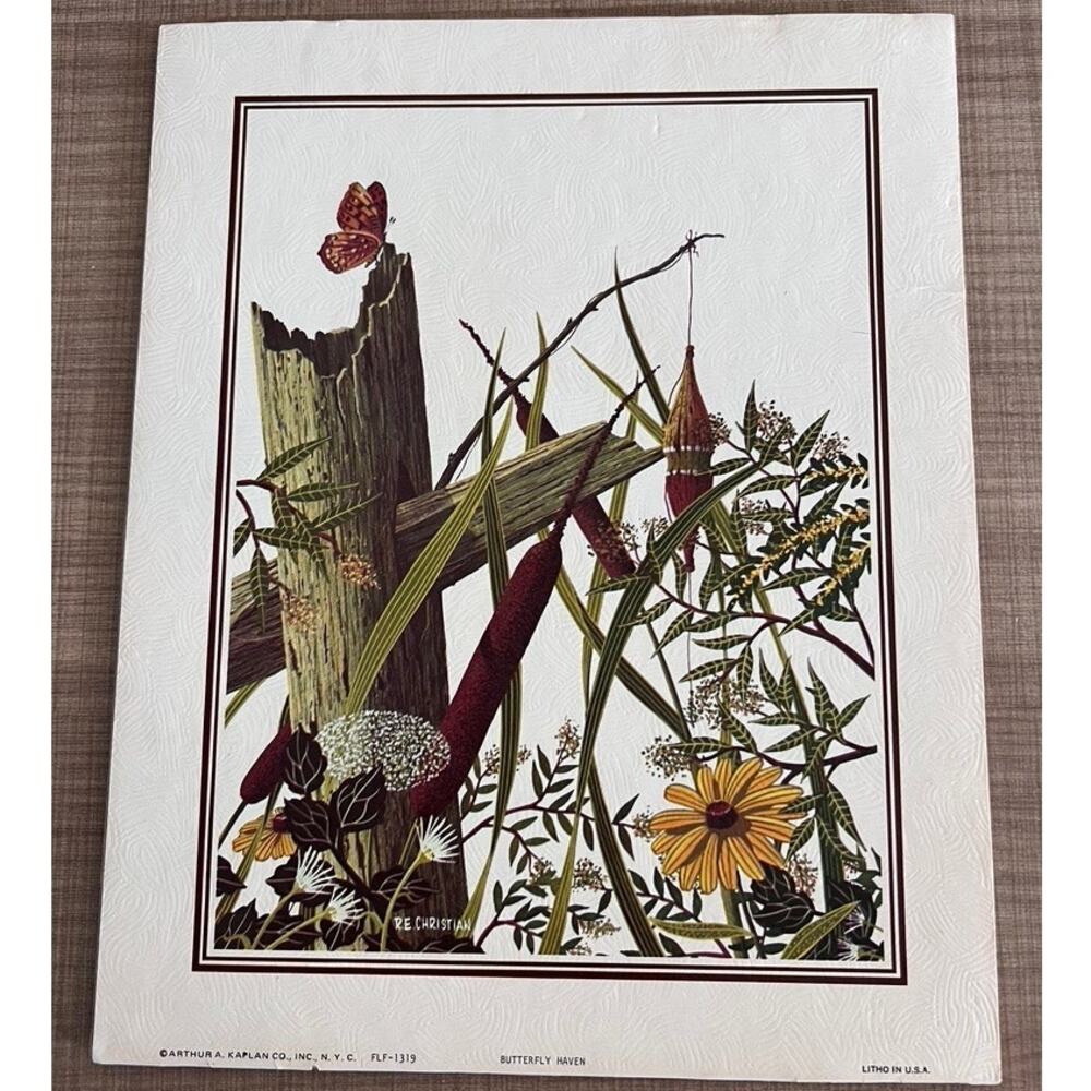 Retro 79 Arthur A Kaplan Co Litho USA Butterfly Haven 8x10 Matted Cottage Fairy